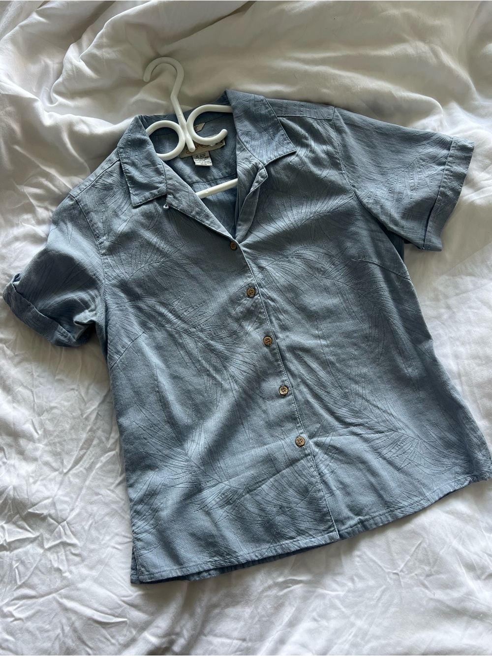 Vintage Light Blue Short-Sleeve Button Top